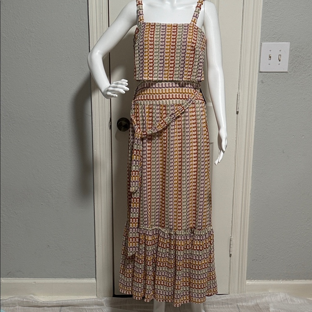 Multicolor Striped Crochet-Style Maxi Dress with Cropped Tank - Picture 1 of 14